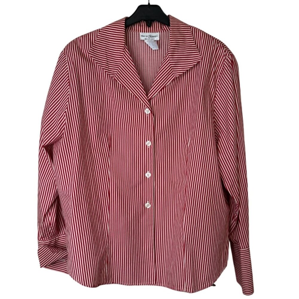 Rena Rowan For Saville Red & White Striped Cotton Button-Up Shirt 20W Office